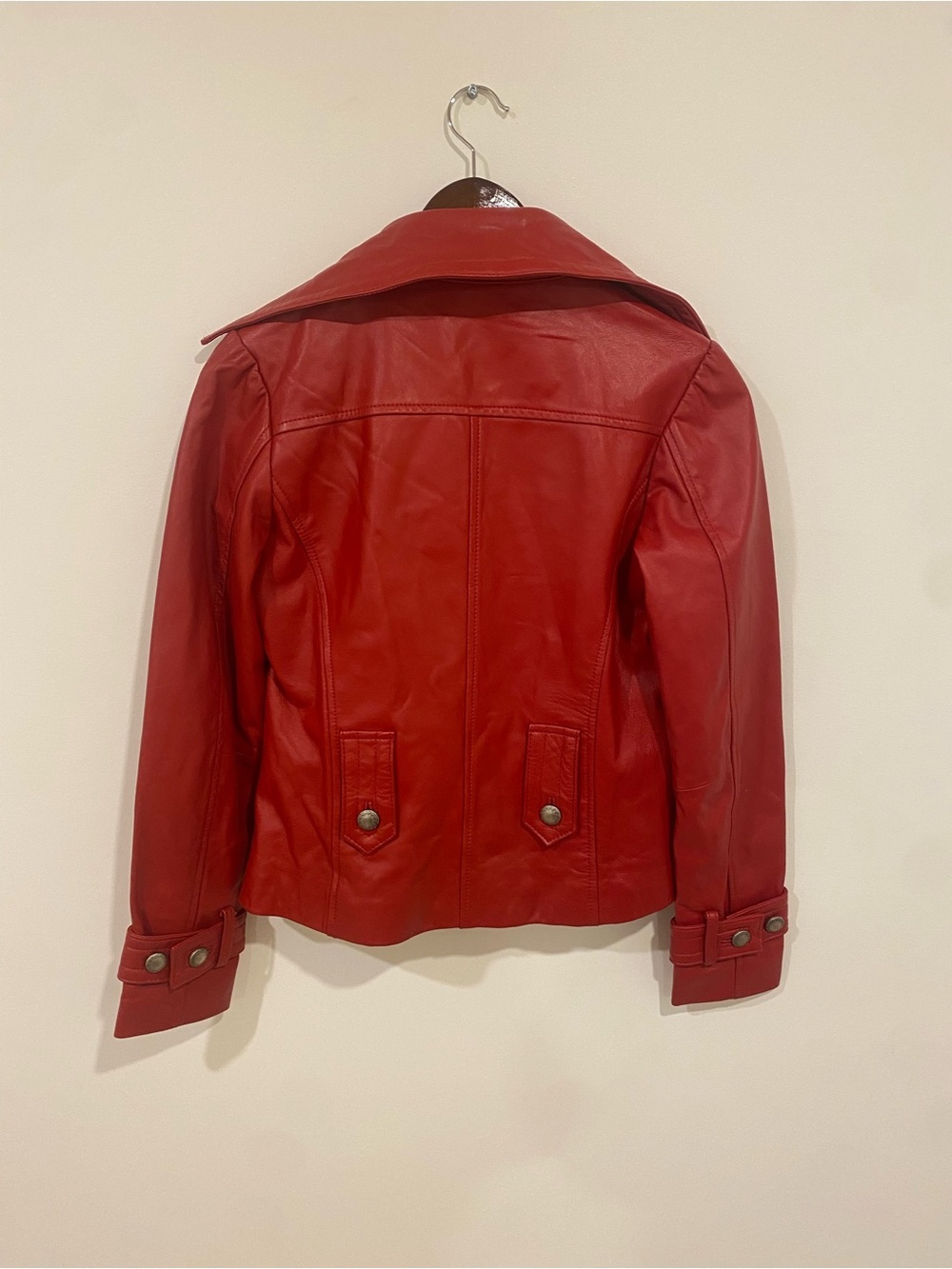 Wilsons Leather Red Genuine Leather Cropped Moto Jacket - Picture 3 of 4